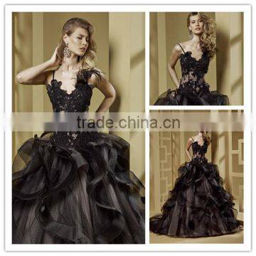 wedding dress 2016 New fashion spaghetti straps delicate boning corset bodice wedding dress DM-027 Sexy black wedding dress