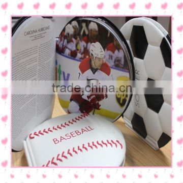 Coin shape brochure design mini football ball basketball brochure , football basketball baseball sport fans collection book .