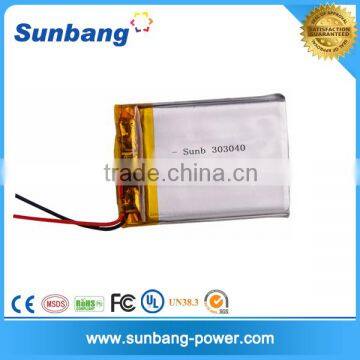 In stock ultra thin light weight 320mah battery 3.7v 303040 wholesale price