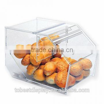 3 tiers chocolate candy acrylic containers for food/clear acrylic bulk food bin/acrylic bread box with hinged door and trays