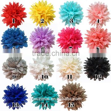 2015 New DIY Girls Hair Accessory Chiffon Bow 9.5cm Flower No Clip