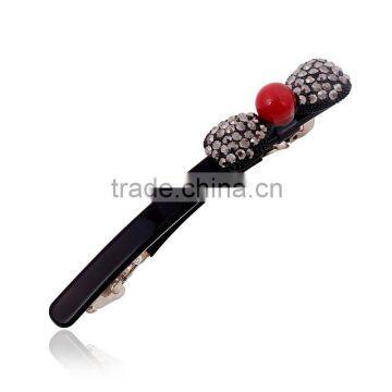 Women Hair Clip Hairpin Barrette Crystal & Black Bow Shaped