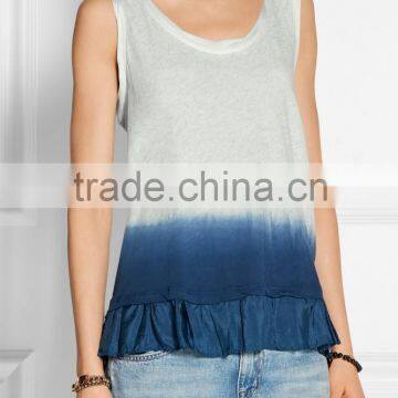 Women's 2015 summer round neck sleeveless dip dye t shirt gym tank top SYA15211