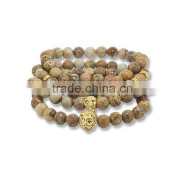 KJL-ST0029 real 24K gold 8mm natrual picture stone beads gold skull lion head hamas hand Bracelet Fashion Bracelets