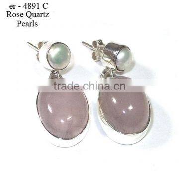 Rose quartz earrings fresh water pearl jewellery 925 semi precious gemstone earrings