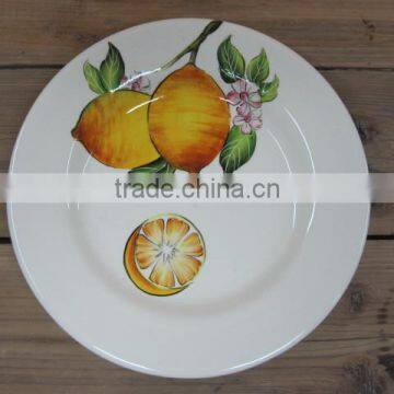 White plain ceramic plate with lemon decal