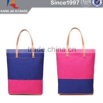 Canvas Shopping Bag Leather Stripe Tote as Promotional