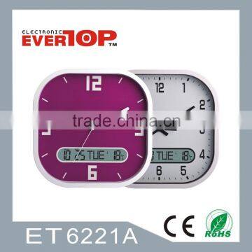 2016 Quartz Wall Clock with Analog & LCD dual display Radion controlled function