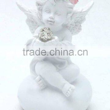 Baby angel held diamond sitting on stone figurines baby angel statue