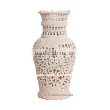 Soapstone Home Decorative Flower Pot with Carving Work