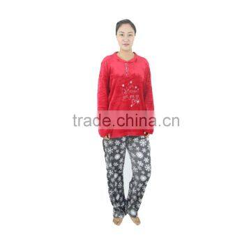 Kevince flannel pyjama set snow print knitted woman clothing nightwear homewear sleepwear MOQ 1000sets