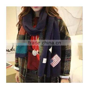 Knitting National Flag Scarf , Letters Applique Soft Comfortable Flag Scarf