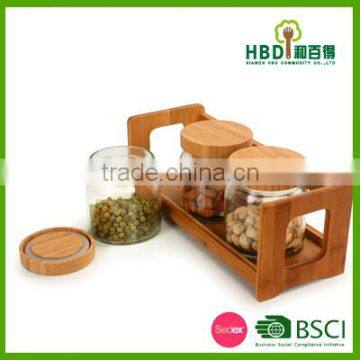 Airtight Glass Canister /mason Jar Set With Rotatable Bamboo Rack