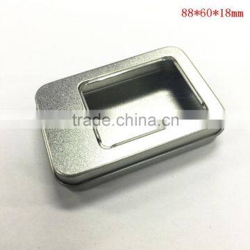 Dongguan earphone tin box/headset tin packing with window/rectangular tin with window