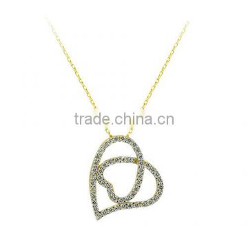 14K Solid Gold Art Design Love Heart Fashion Charm Trend Necklace