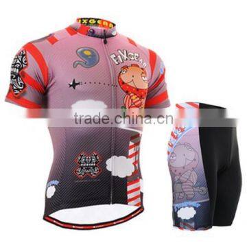 2015 spring hot sell wholesale cycling clothing red design custom cartoon cycling jersey