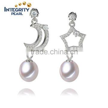 Star and moon 8-9mm AAA fashionable drop shape pearl earring