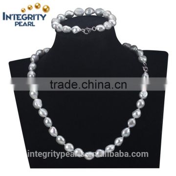 11mm AA silver grey natural baroque shape dyed color pearl set designs