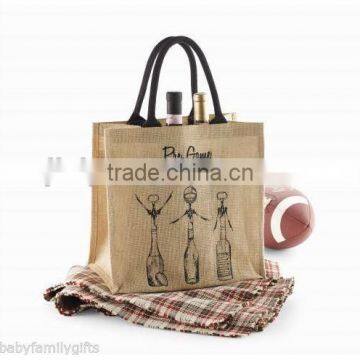 Tote 6 Bottle Wine Jute Bag with handle