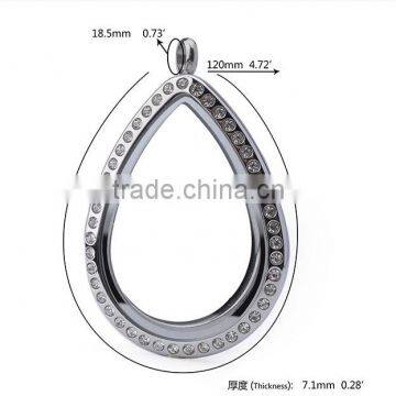 SRP6045 Fashion Jewellery Rhinestone Inlay Tear Drop Glass Locket Charms