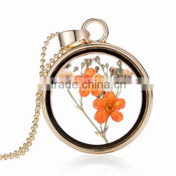 Glass bottle wishing pendants gold chain Plant specimens yellow flower necklace