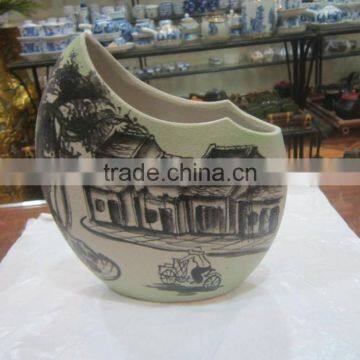 Ceramic-porcelain vase with antique pattern for home decoration from Vietnam