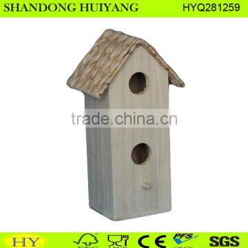 Cheap Unfinished Natural Paulownia Wood Bird Cage With Maize Leaf Roof
