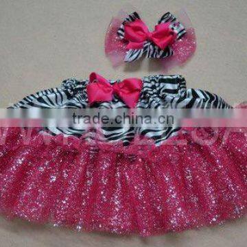 2012new fashion lovely zebra glitter tulle skirts chiffon skirts with match hair clip set