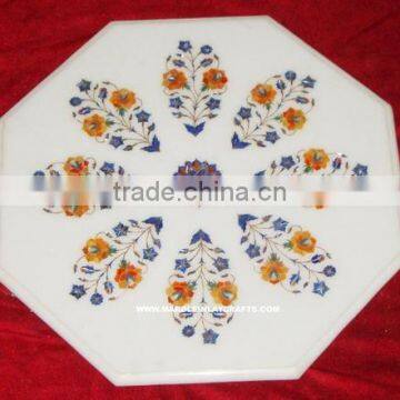 Marble Inlay Table Tops, White Marble Octagonal Coffee Table Top