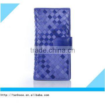 Black Pink Purple Leather Woven Bifold Wallet
