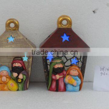 Antique Ceramic Nativity House Scene Figurines Set With Led Lights photo-4