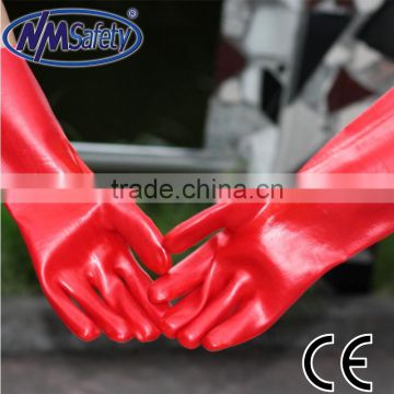 NMSAFETY red pvc long cuff work glove pvc full coated gloves