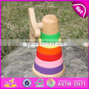 Best design colorful rainbow tower wooden baby stacking toys W13D110