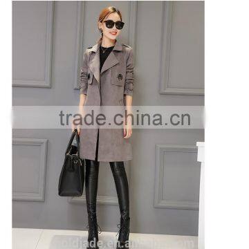 2016 Winter Trench Coat Lapel Long Sleeve Ladies Tie Waist Casual Long Outerwear Coats for Wholesale photo-4
