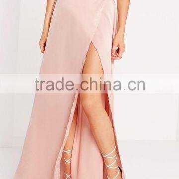 Cheap Fashion Pink Elegant Satin Magic Wrap Maxi Skirt Wholesale photo-4