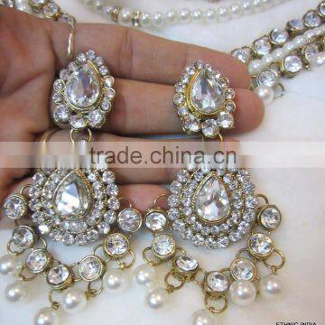PEARL Gold Plated BRIDAL Necklace EARRING Set photo-4