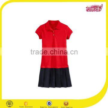 2017 custom logo red and black sport dress polo pleated school girl tunic tennis dress
