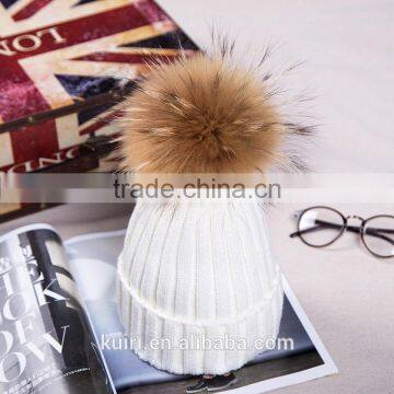 Factory Wholesale Knitted Hat With Real Raccoon Fur Ball photo-6