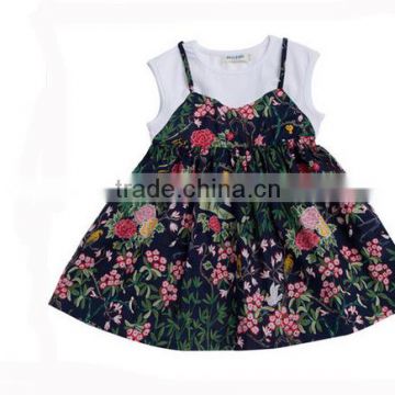 2018 new summer design girls cotton printed dress short sleeve floral dress