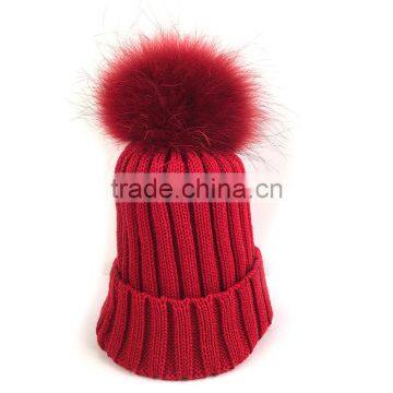 Myfur Red Raccoon Fur Bobble Warm Wholesale Knitting Beanie Hat