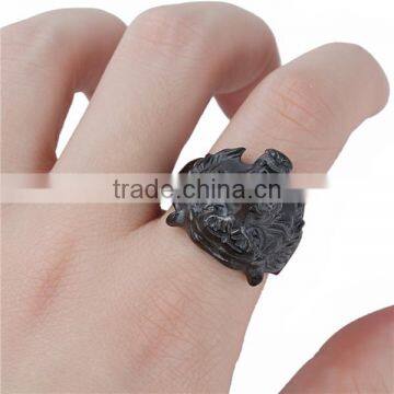Titanium Steel Unadjustable Rings Black Tiger Animal photo-3