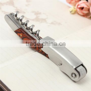 2016 New Arrival Hot Sale Wood Handle Stainless Corkscrew Double Hinge Waiters Wine Bottle Opener