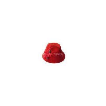 Elegant Ladies Red Fedora Wool Felt Hats With Bunch Of Feathers For Christmas, Party