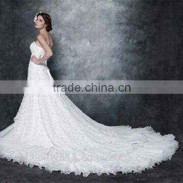 Gorgeous A-line Strapless Chapel Train Pleated Organza and Satin Wedding Dress AS29002