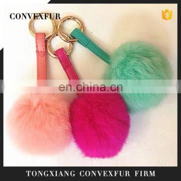 10cm big rabbit fur pom pom key ring leather string fur pom pom accessory key ring