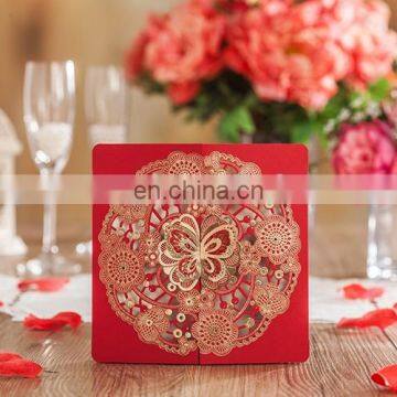 Novel Just Arrival 6020 Chinese Red Butterfly Wedding Invitation Cards