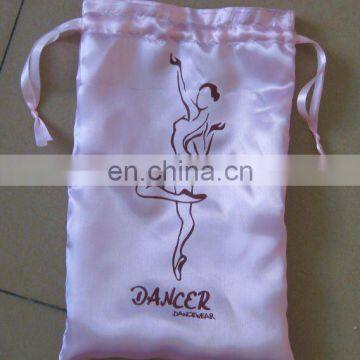 satin shoe bag with ribbon drawstring and printing