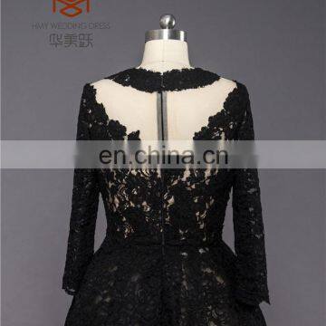 2017 Supplier Of Dress Long Sleeve Full Lace Front Short Back Long Black Prom Dress photo-4
