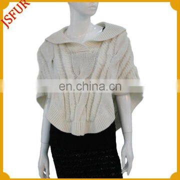 Customize fashion women's knitted white fur poncho with hood