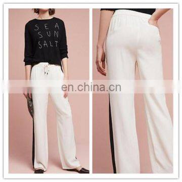 2017 New Design White and Black Fitted Cream Silk Pants For Ladies(KZ041401)